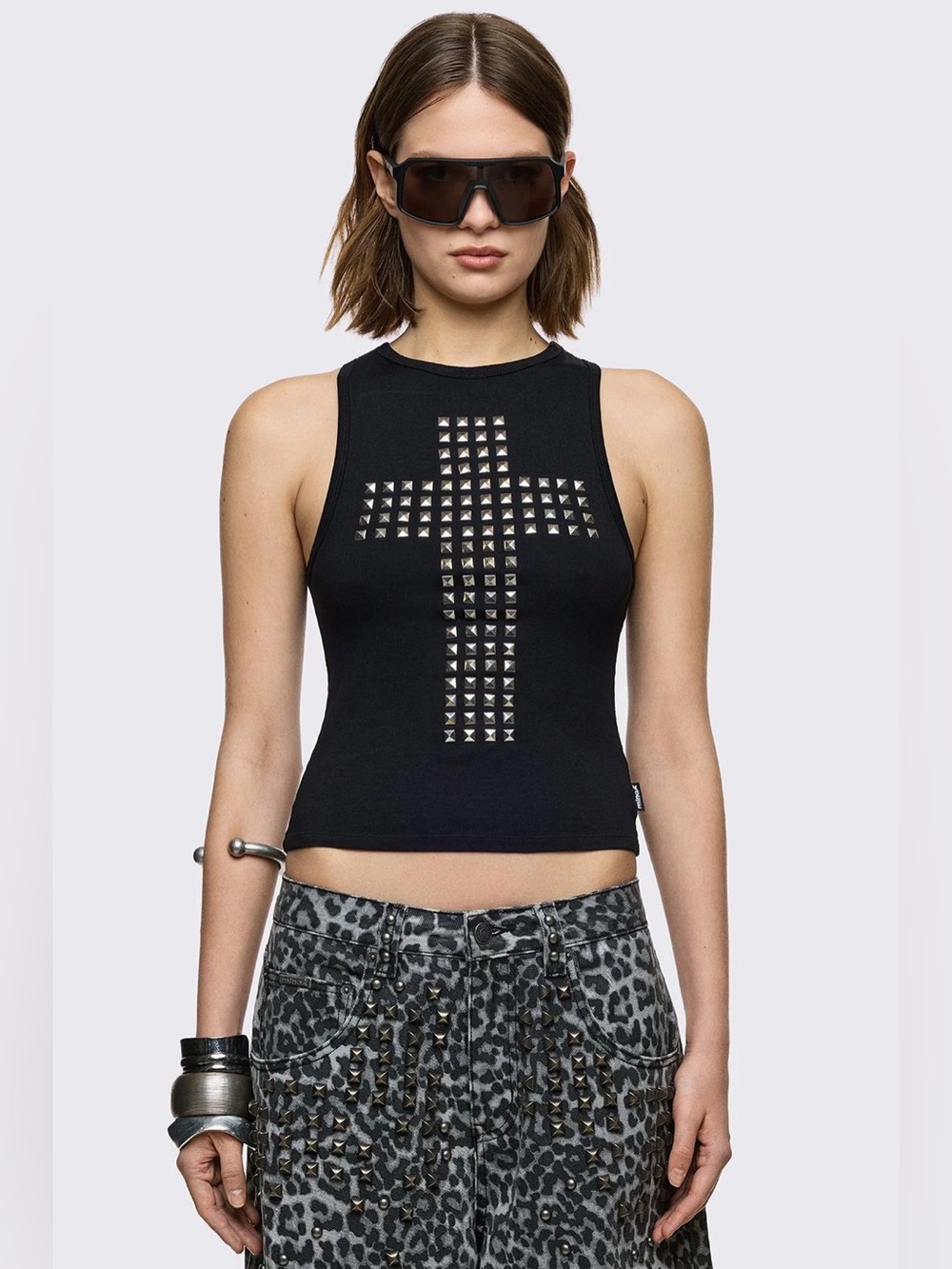 NWOT Minga London Salvation Slashed Studded Cross Vest Top XS Black